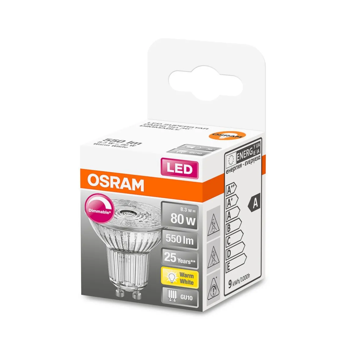LED Reflektor 36grad dim GU10 550lm 2.700k 80 W Ersatz warmweiss