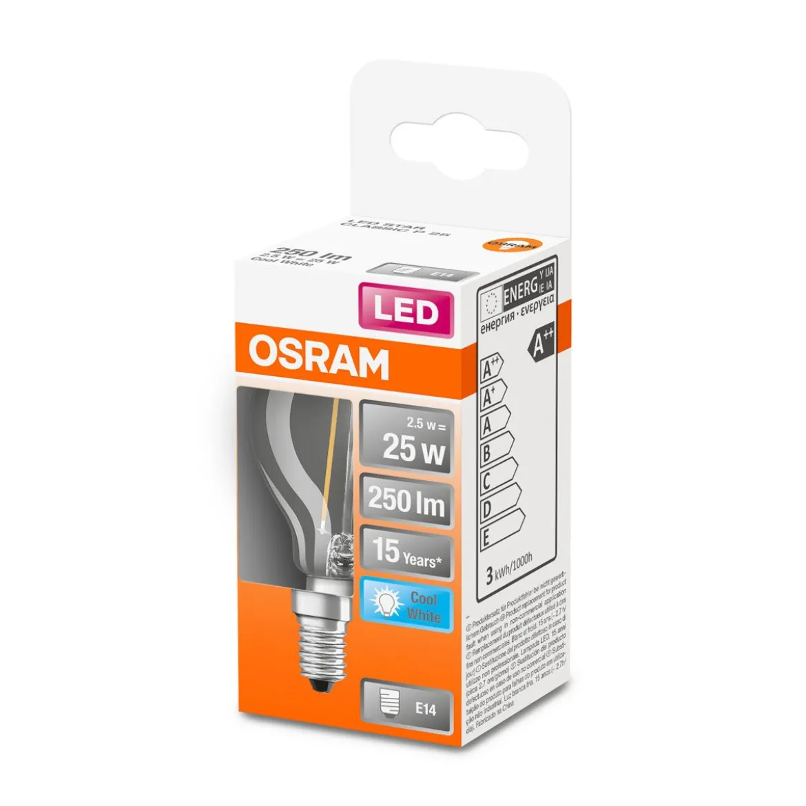 LED Tropfen E14 250lm 4.000K 25 WErsatz kaltweiss Filament klar