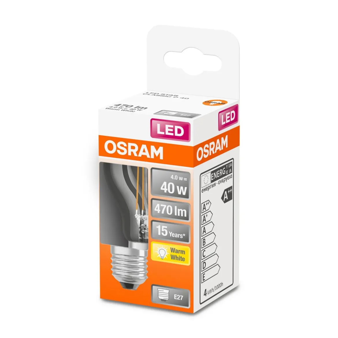 LED Tropfen E27 470lm 2.700K 40 WErsatz warmweiss Filament klar