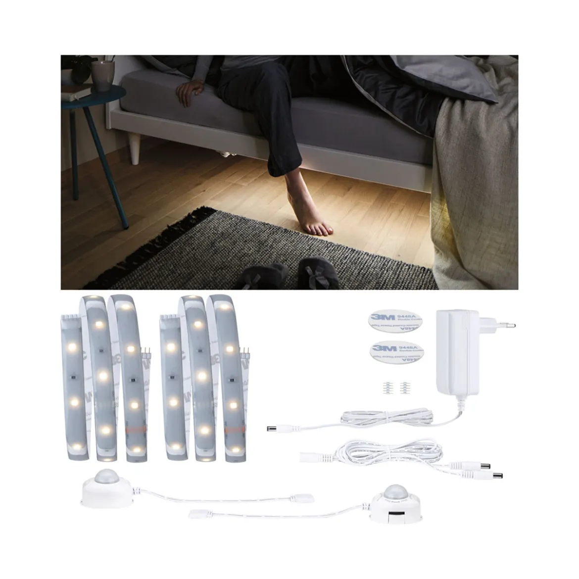 MaxLED 250 Comfort Set Bett 2x1m Warmw2700K Protect Cover IP44 2x4W 24V Silb