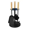 MyFireTool Kaminofenbesteck 3tlg., Farbe: Schwarz, Pulverbeschichtet, Holzgriffe