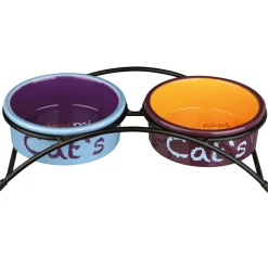 Napf-Set Eat on Feet, Keramik2x0,3 l/Dm. 12cm, hellblau/orange/lila