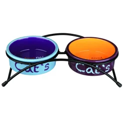 Napf-Set Eat on Feet, Keramik2x0,3 l/Dm. 12cm, hellblau/orange/lila