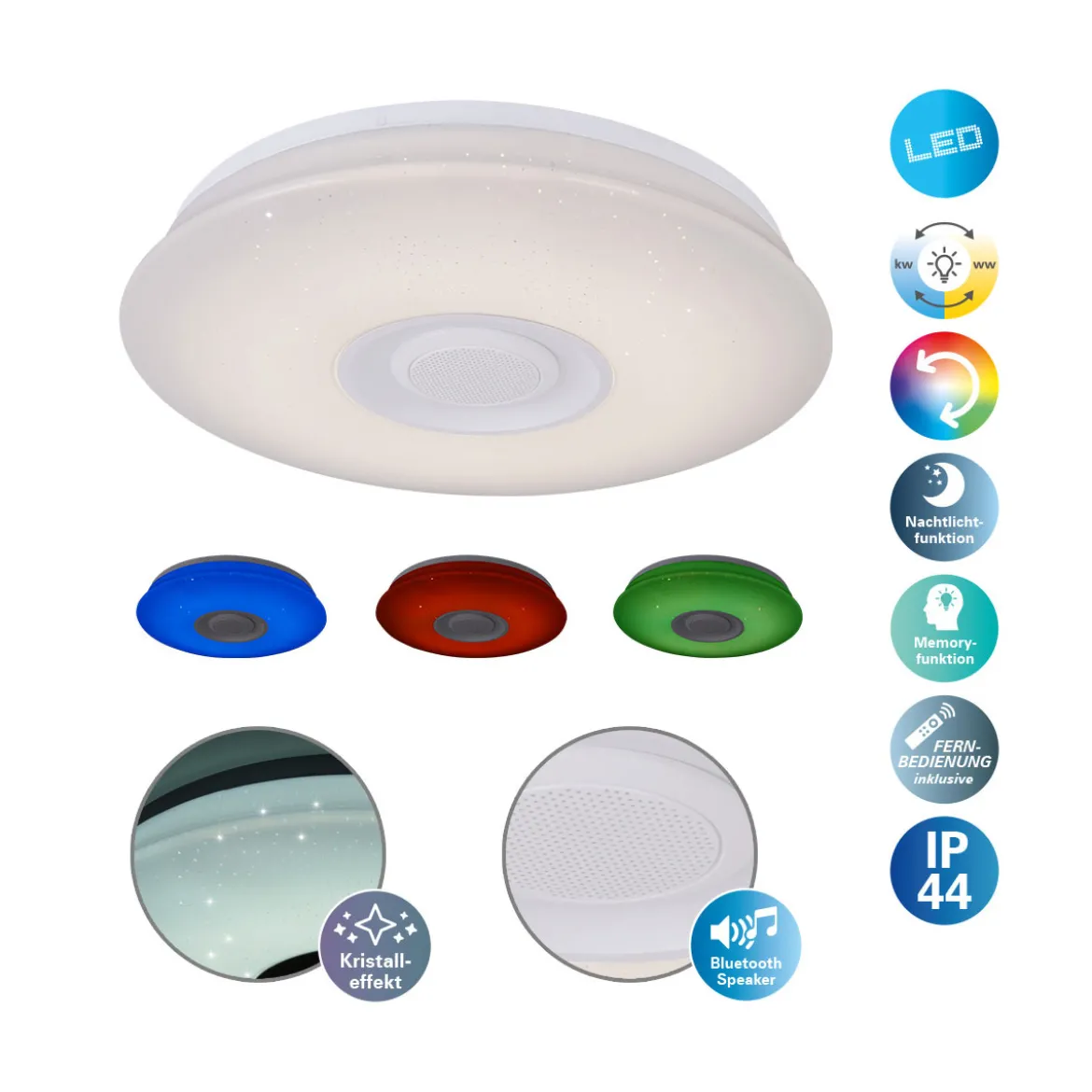 näve LED-Deckenleuchte Ottawa mit Bluetooth weiß