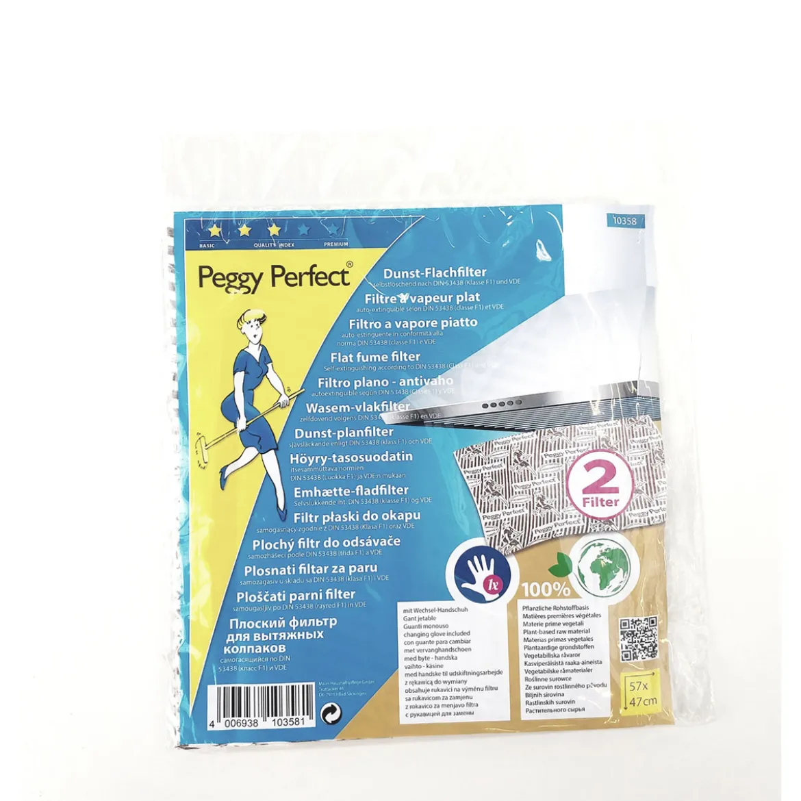 Peggy-Perfect Dunstflachfilter 47 x 57 cm 2 Stück mit Wechselhandschuh