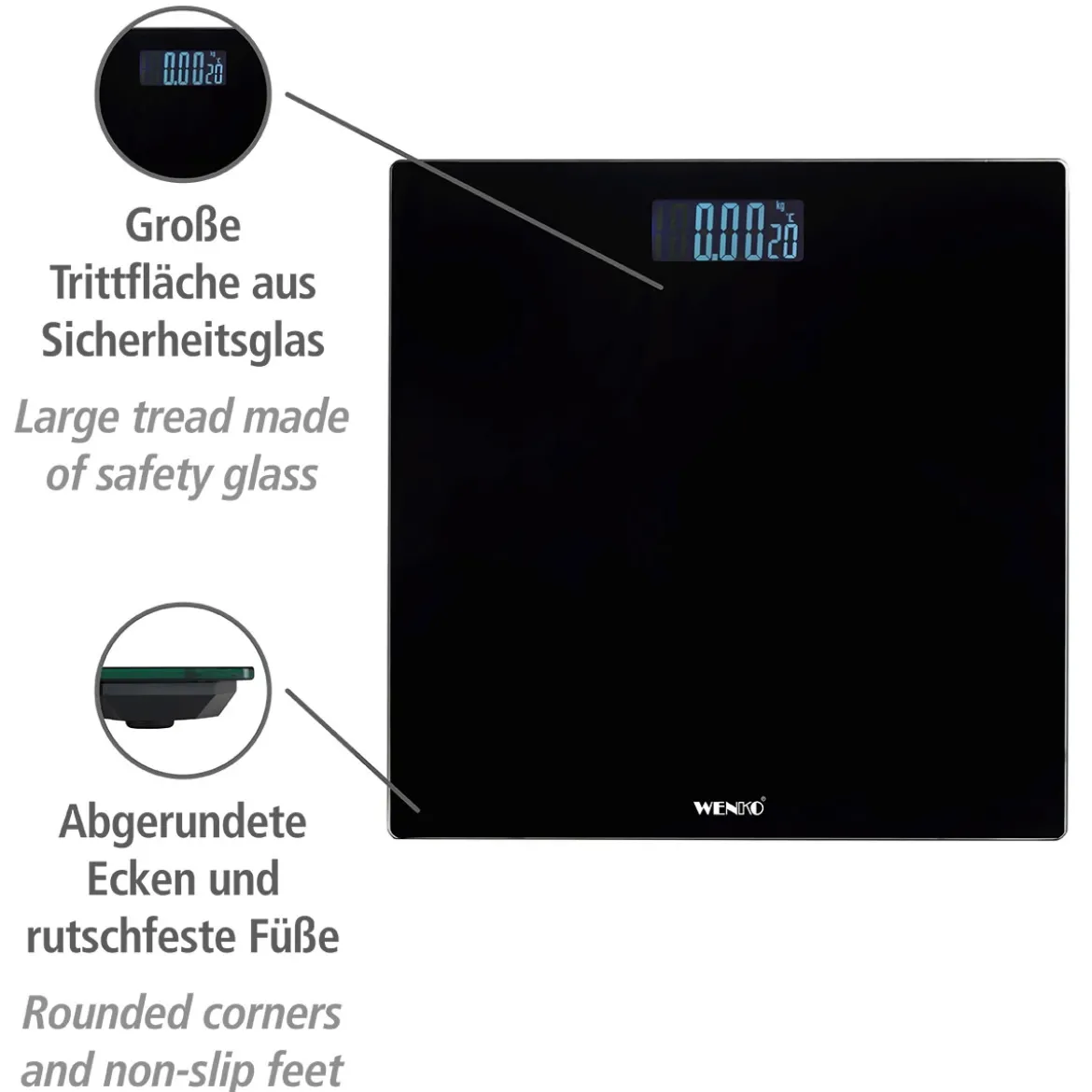 Personenwaage LED 28x28cm, schwarz