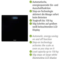 Personenwaage LED 28x28cm, schwarz