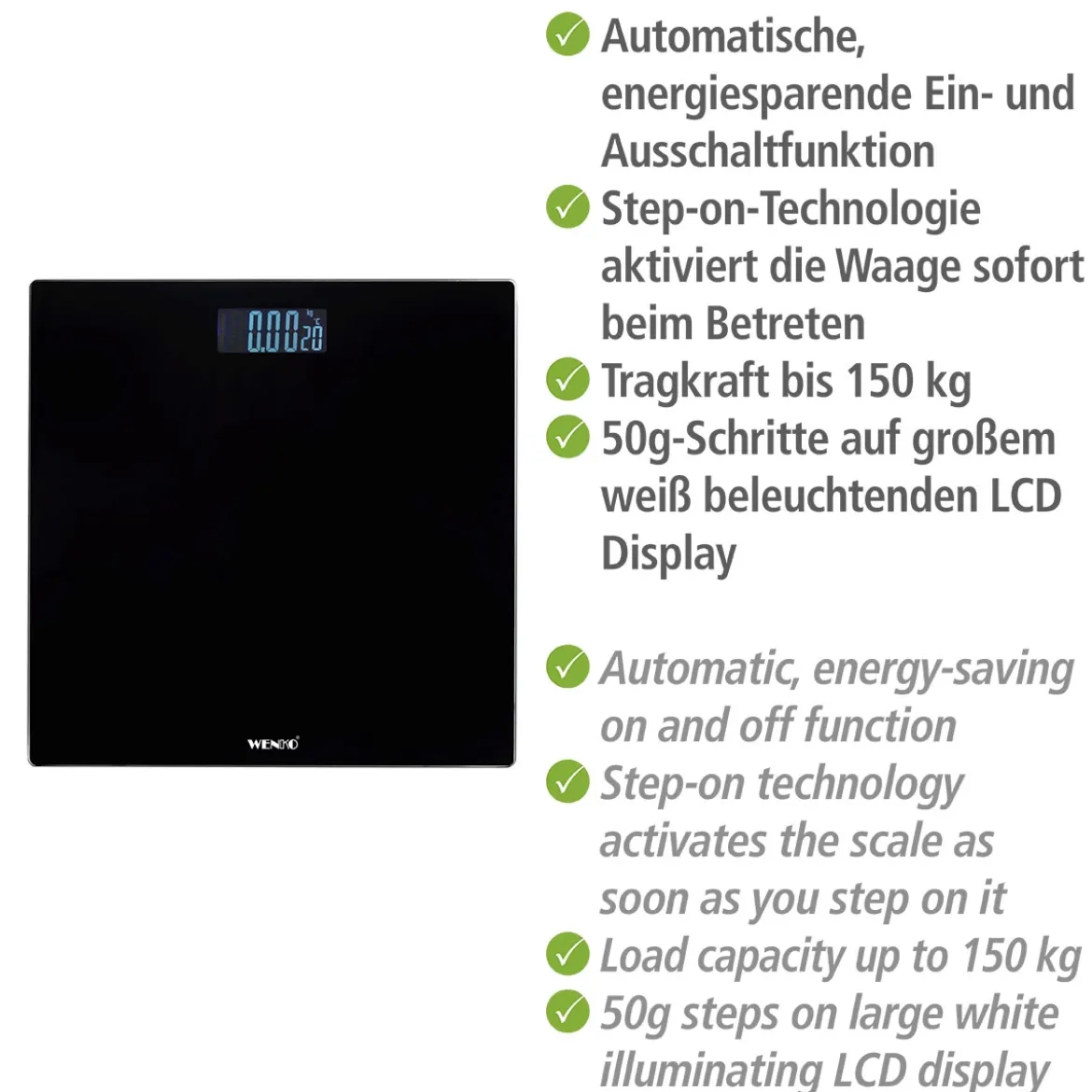 Personenwaage LED 28x28cm, schwarz