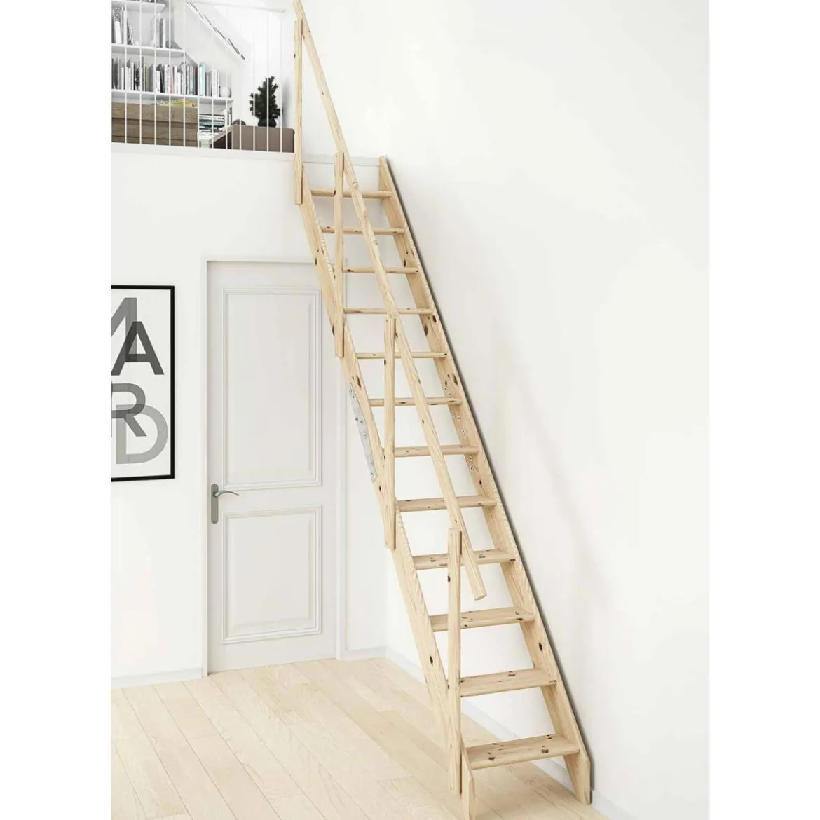 Raumspartreppe Kiel Fichte, 12 Stufeninkl. Gelaender GH bis 283,5 cm