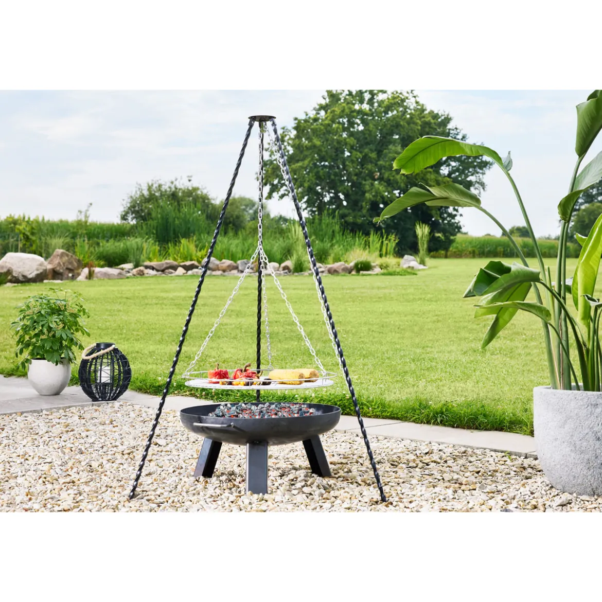 Rothmann Dreibein fuer Feuerschalen Dm.60cm massives Stahlgestell Grillfl. 58cm
