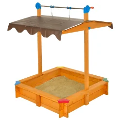 Sandkasten Felix 100x100x120 cm impraegFichtenholz, UV-Schutz, absenkbares Dach