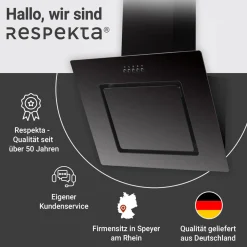 Schraeghaube 60 cm Glas EEK B schwarzmit Glasschirm LED Beleuchtung Druckkast