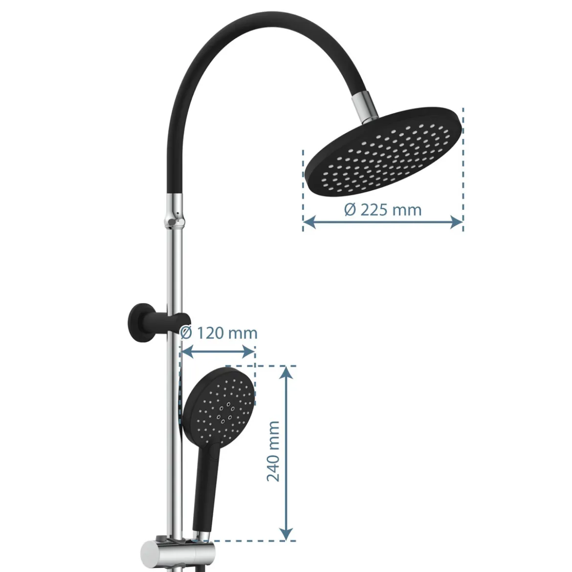 Schütte Überkopf-Brauseset Matao Rain chrom/Schwarz matt