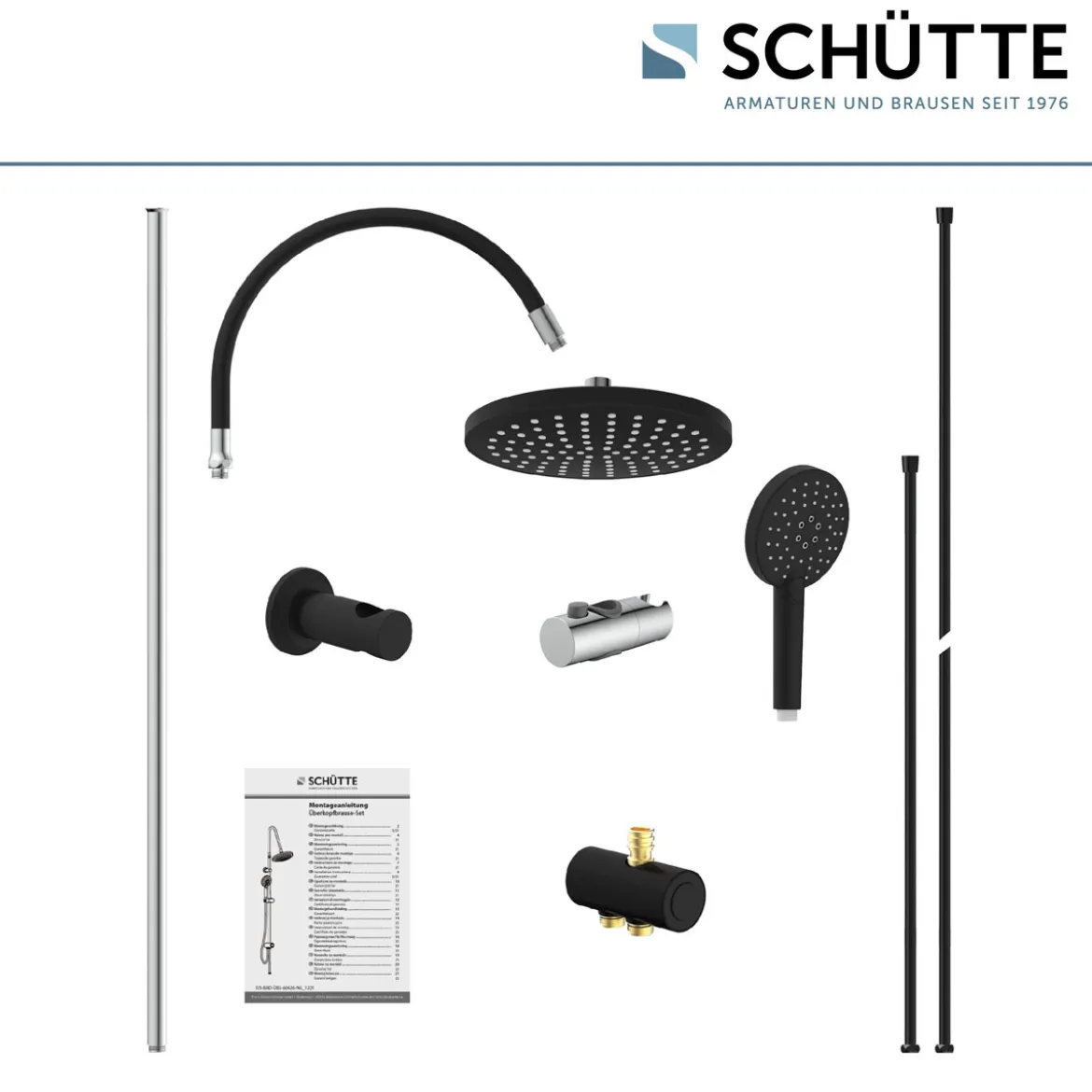 Schütte Überkopf-Brauseset Matao Rain chrom/Schwarz matt