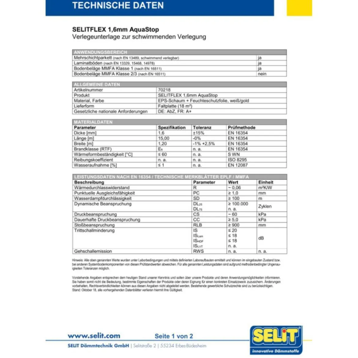 SelitSELITFLEX 1,6 mm AquaStop Parkett-/Laminatunterlage 15m²