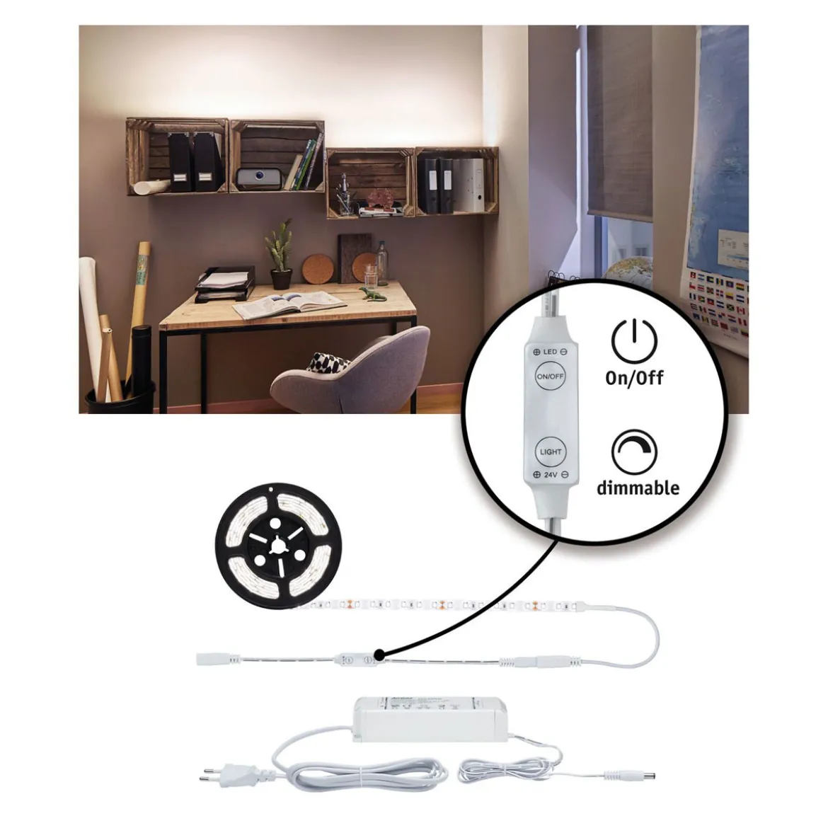 Simp LED Power Set nw inkl. Dimm/Switch33W 230/24V DC ws Kst.