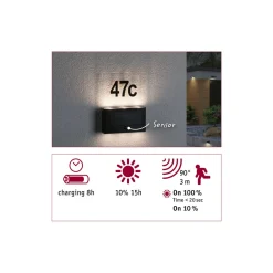 Solar Hausnummer Neda PIR AnthrazitIP44 3000K