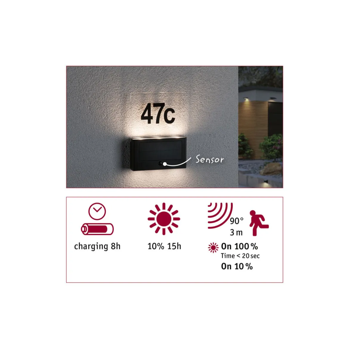 Solar Hausnummer Neda PIR AnthrazitIP44 3000K