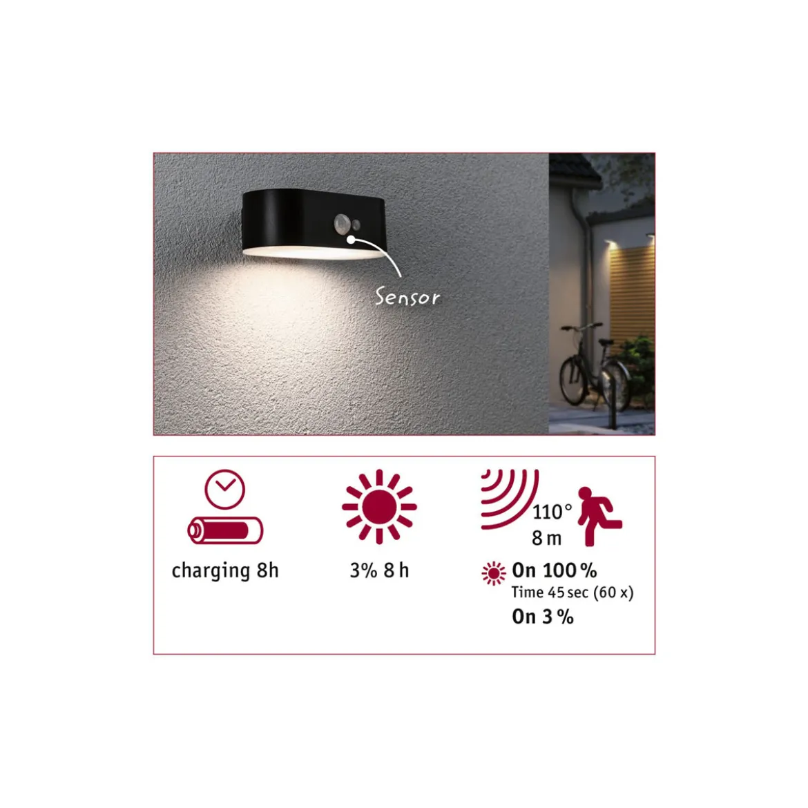 Solar WL Adya IP44 3000K PIR