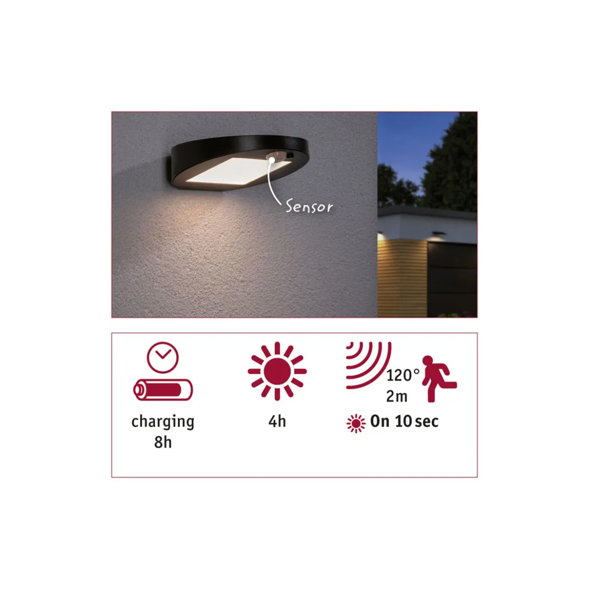 Solar WL Ryse BWM AnthrazitIP44 3000K145lm