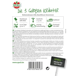 Sperli Die 3 großen Kräuter Bohnenkraut/Dill/Basilikum 5 m Saatband