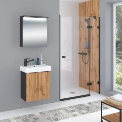 Spiegelschrank Mara, 55cm, 1 Tür, Soft-Close, LED-Kranzbeleuchtung