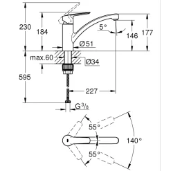 Start SP-Armatur Messing chromschwenkbar, Grohe Zero-Technologie