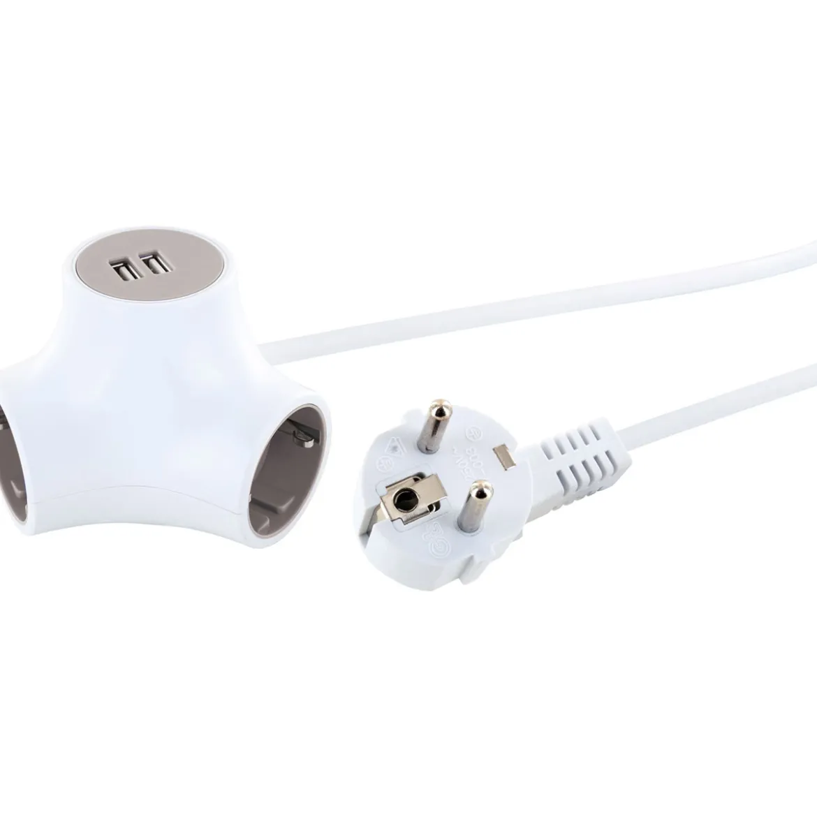 Steckdosen Y-Verteiler 3x Strom+2x USB1.4m
