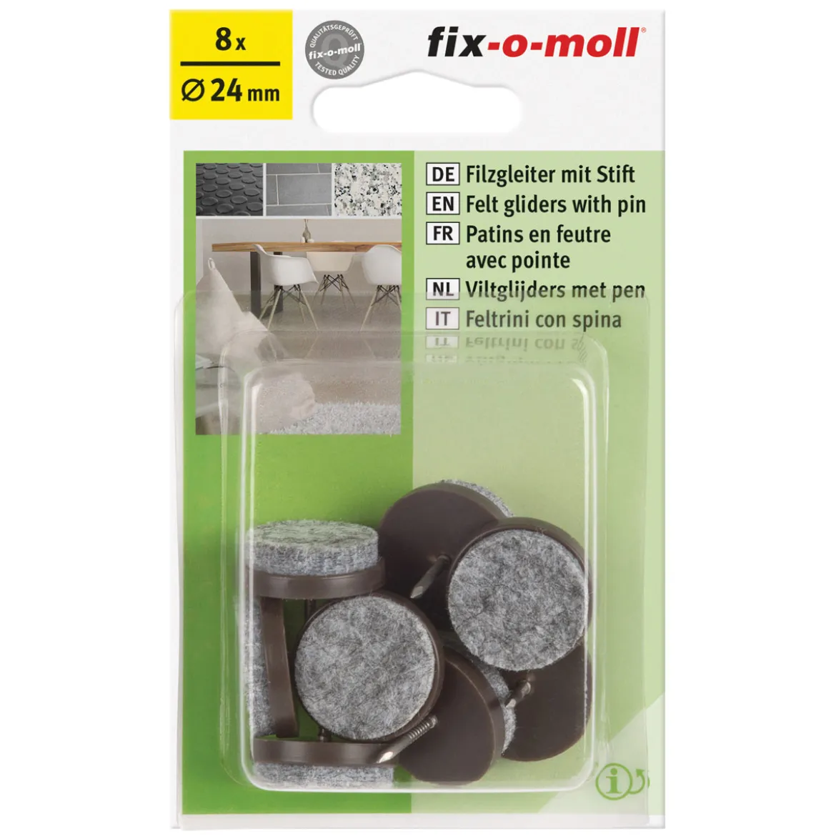 Suki Filzgleiter mit Stift Durchmesser 2,4 cm braun 8 Stück