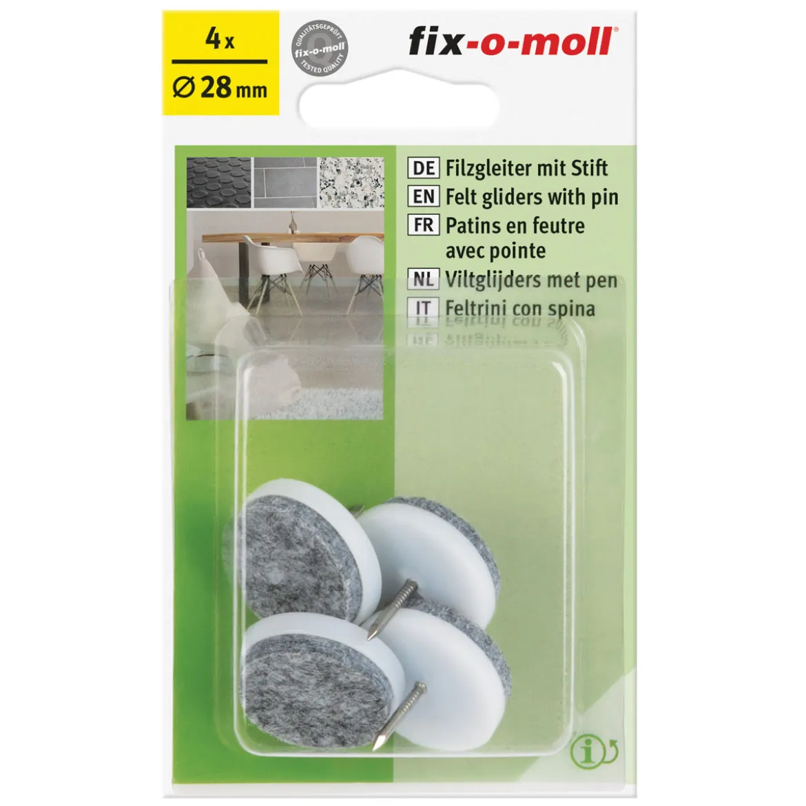 Suki Filzgleiter mit Stift Durchmesser 2,8 cm weiß 4 Stück