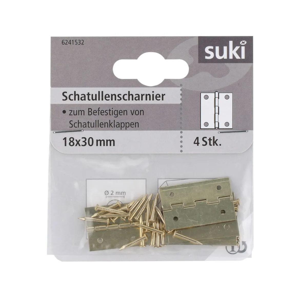 Suki Schatullenscharnier 1,8 x 3 cm vermessingt 4 Stück
