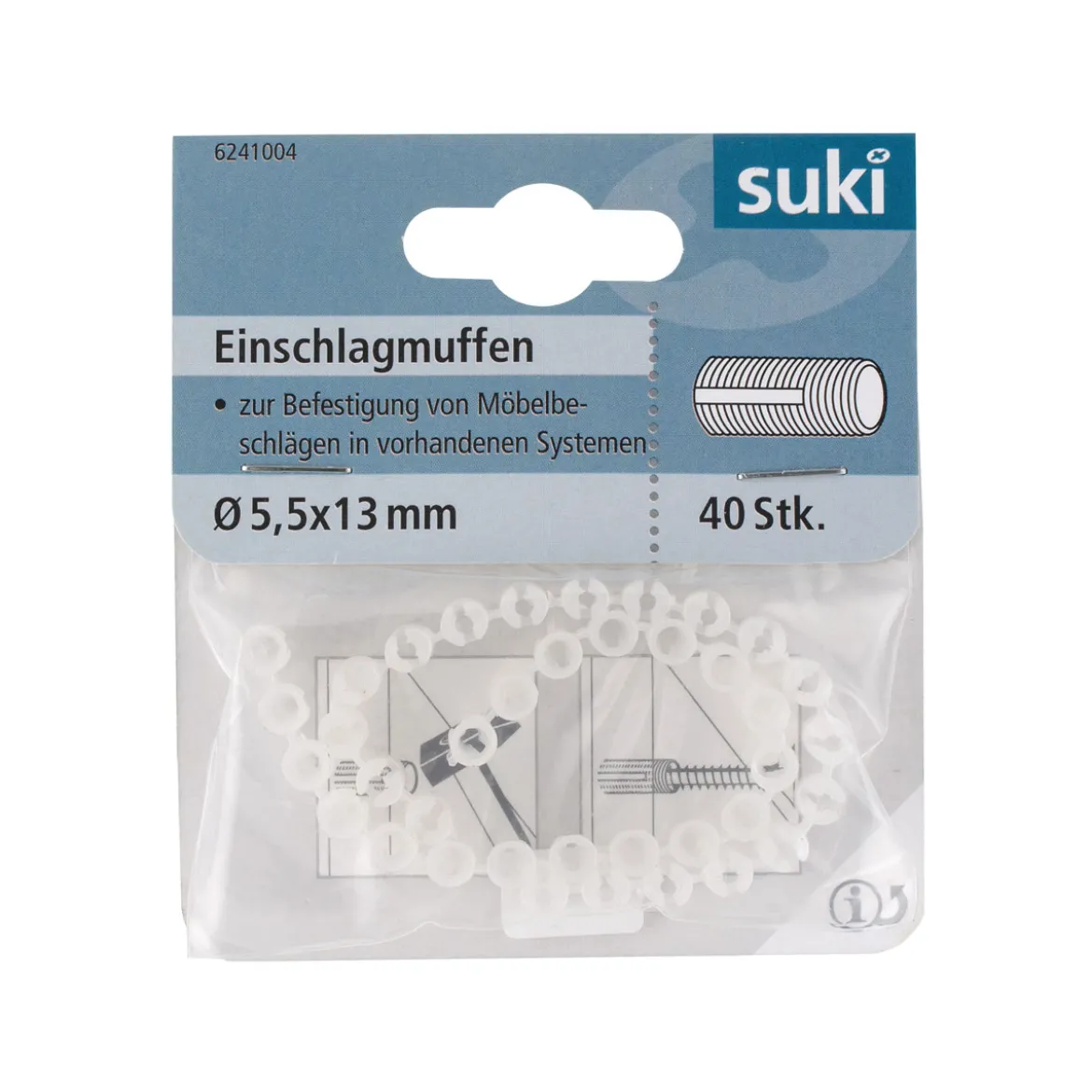 Suki Einschlagmuffe Kunststoff Durchmesser 5,5 x 13 mm 40 Stück