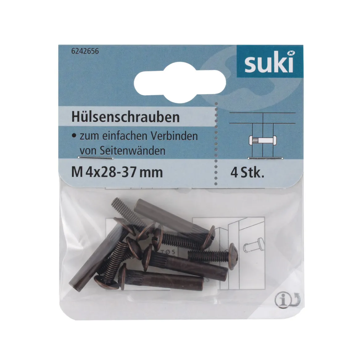 Suki Hülsenschraube Senkkopf 28-37 mm brüniert 4 Stück