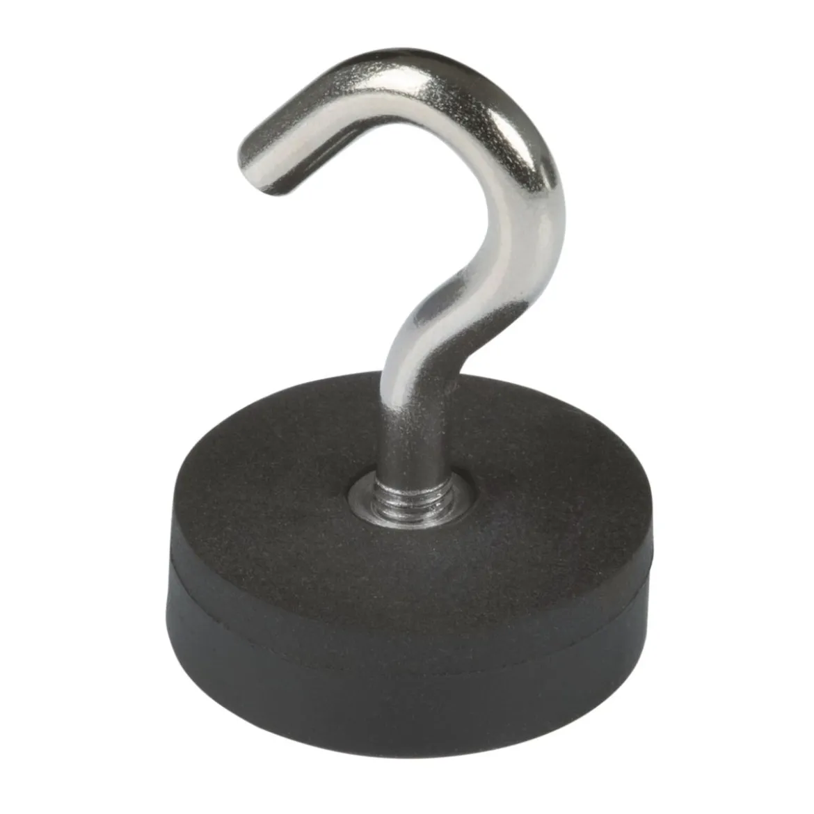 Suki Topfmagnet Neodym mit Schraubhaken M5 Ø 28 x 38 mm, gummiert, silber-schwarz