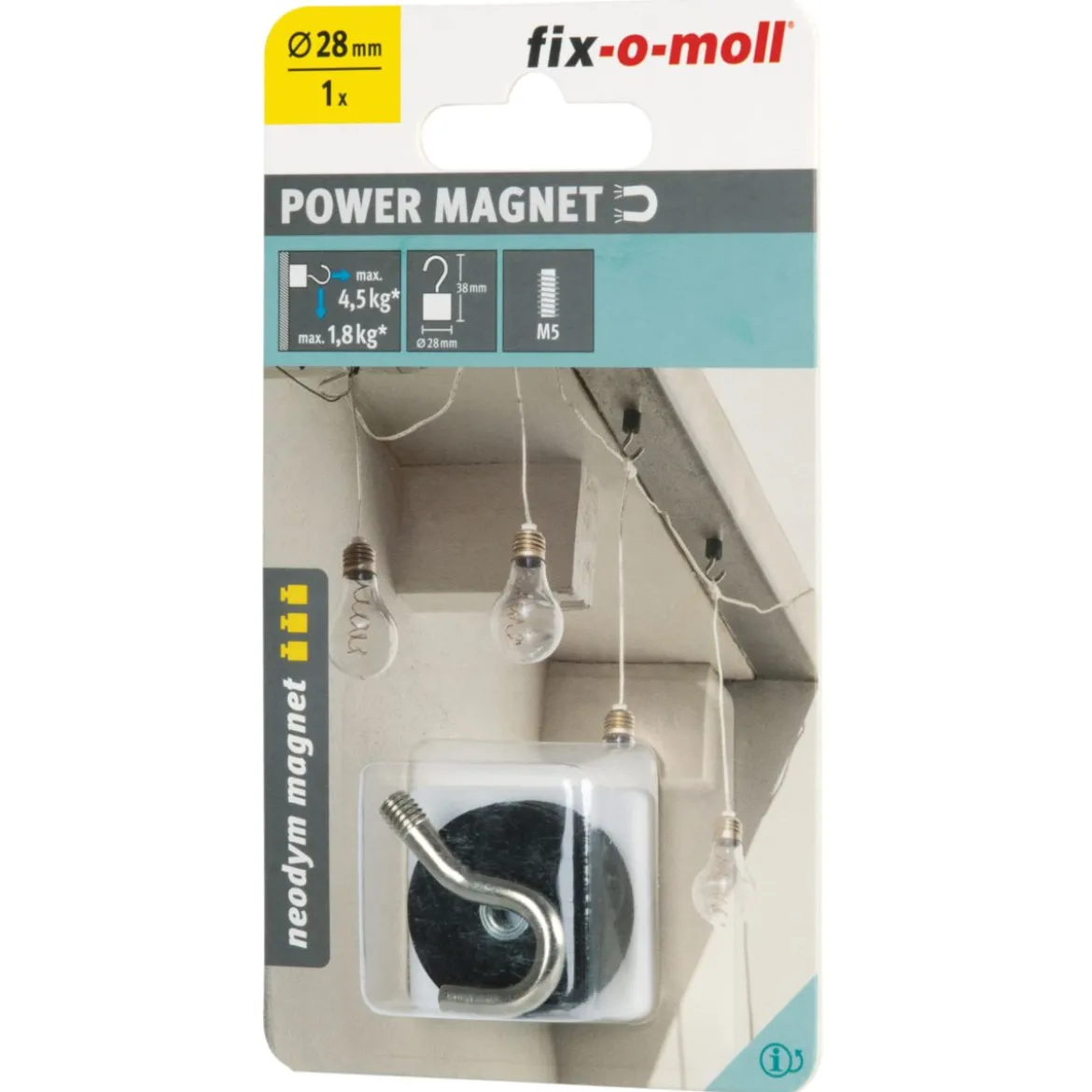 Suki Topfmagnet Neodym mit Schraubhaken M5 Ø 28 x 38 mm, gummiert, silber-schwarz