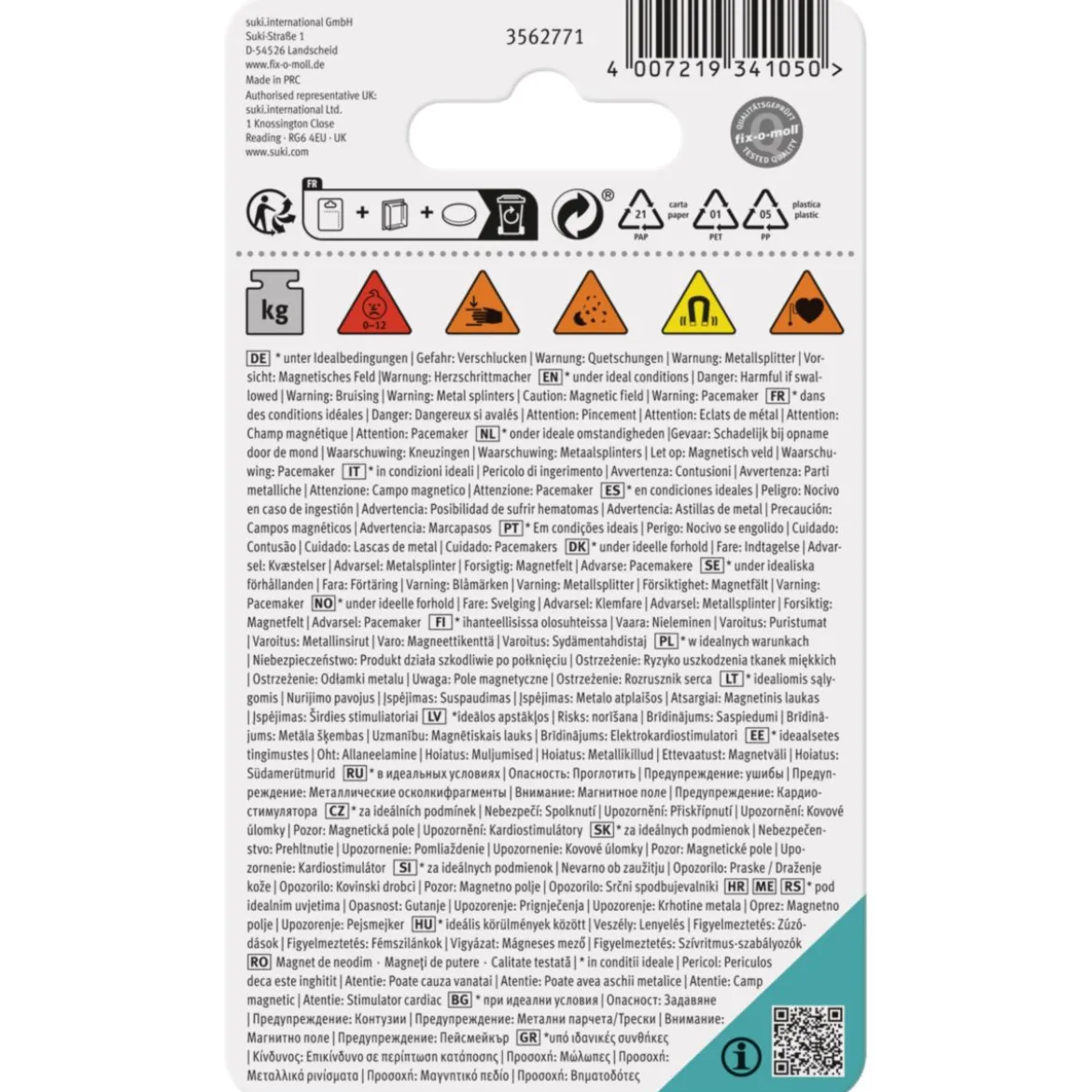 Suki Topfmagnet Neodym mit Schraubhaken M5 Ø 28 x 38 mm, gummiert, silber-schwarz