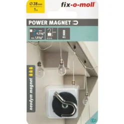 Suki Topfmagnet Neodym mit Schraubhaken M5 Ø 28 x 38 mm, gummiert, silber-schwarz