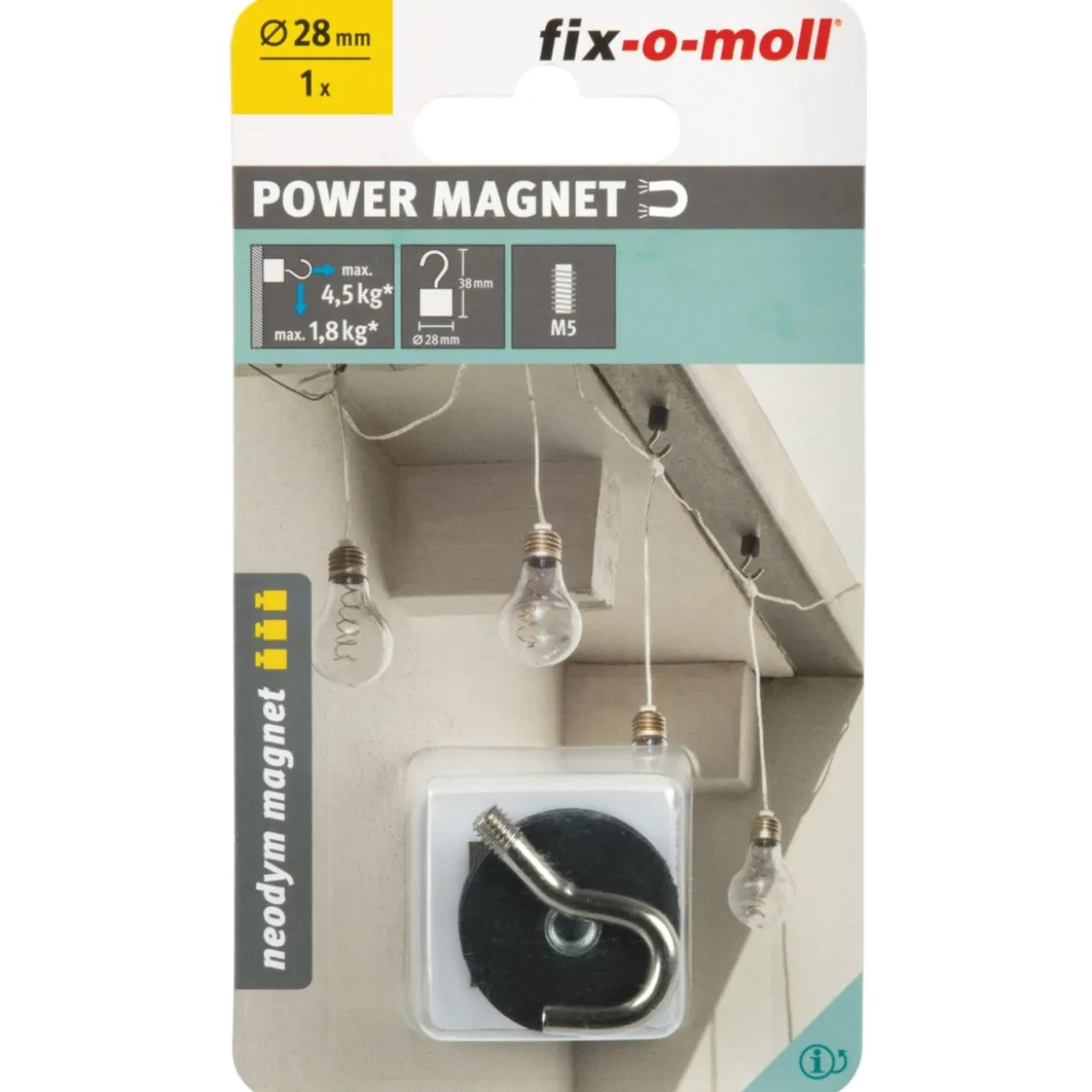 Suki Topfmagnet Neodym mit Schraubhaken M5 Ø 28 x 38 mm, gummiert, silber-schwarz