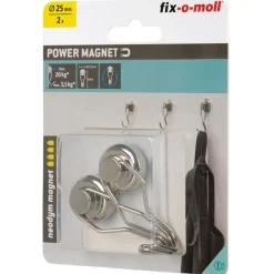 Suki Topfmagnet Neodym Ø 25 mm, mit drehbarem Haken 50 mm, silber