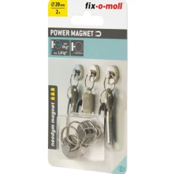 Suki Topfmagnet Neodym Ø 20 mm, mit Schlüsselring Ø 20 mm, silber
