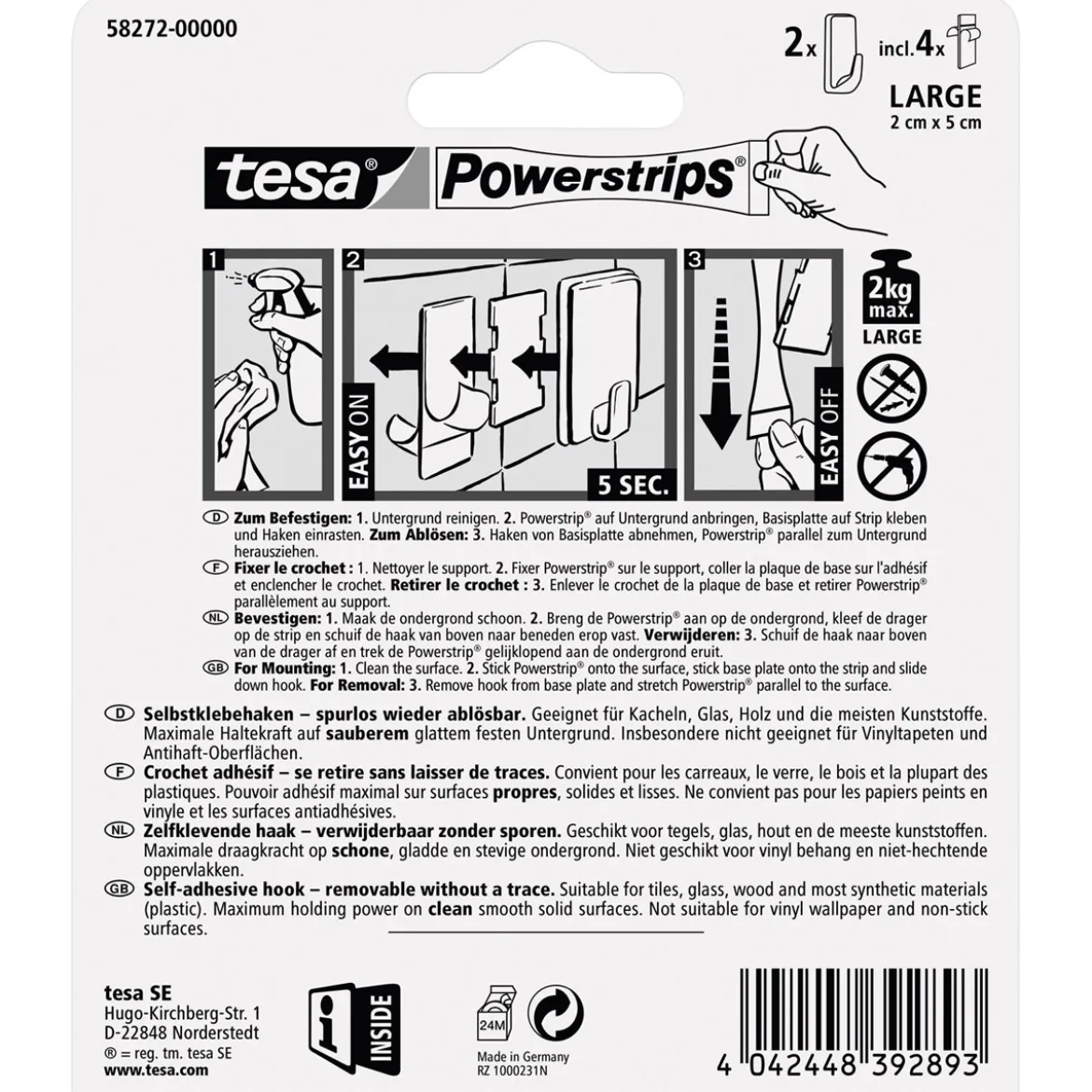 Tesa Powerstrips Haken Large rechteckig weiß