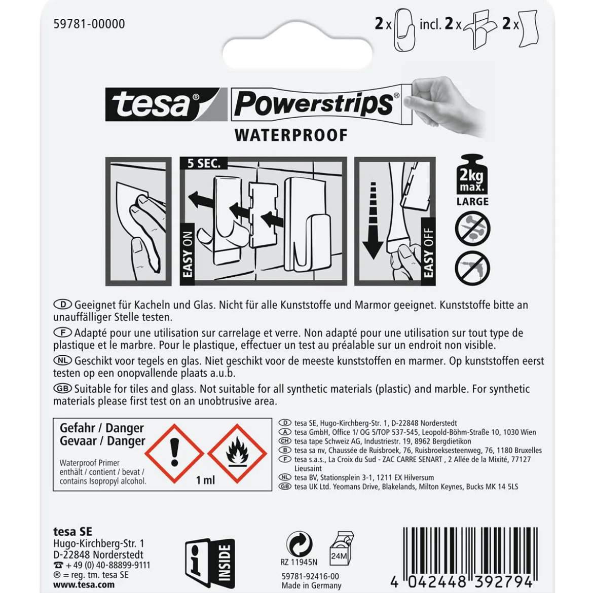 Tesa Powerstrips Waterproof Haken Large Plastik weiss