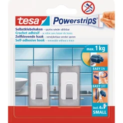 Tesa Haken Powertstripe Small Metallic Rechteck 2 Haken und 4 Strips