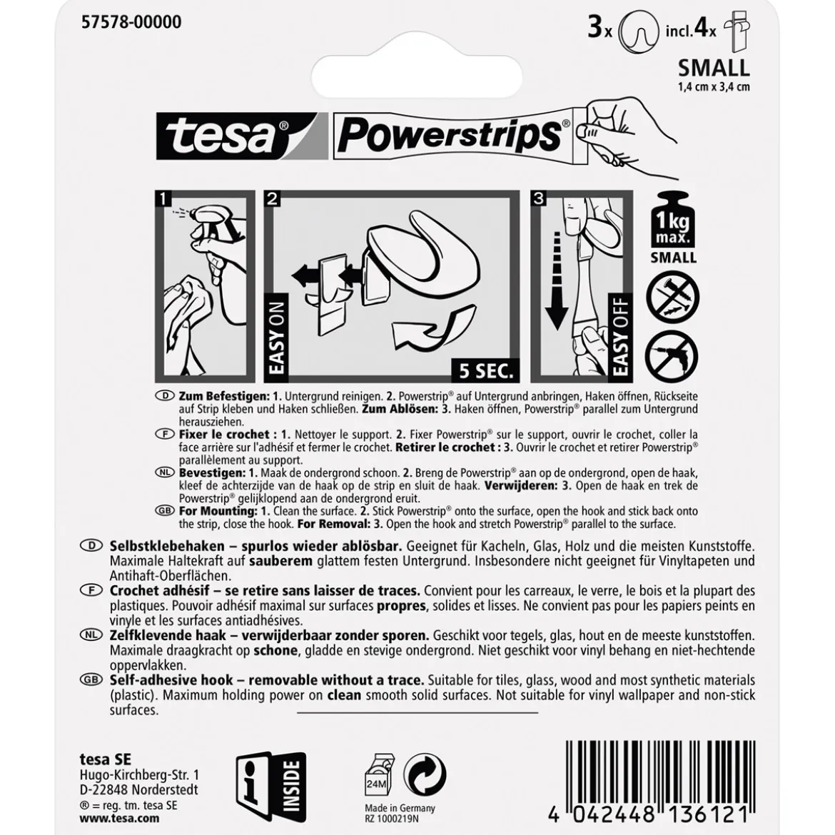 Tesa Powerstrips Haken Small rund chrom 3 Stück