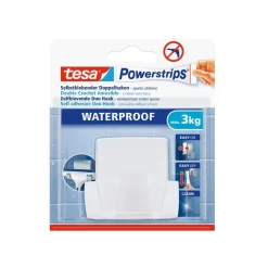 Tesa „Powerstrips“, Waterproof, Duo Haken für Duschkabinenabzieher, weiß