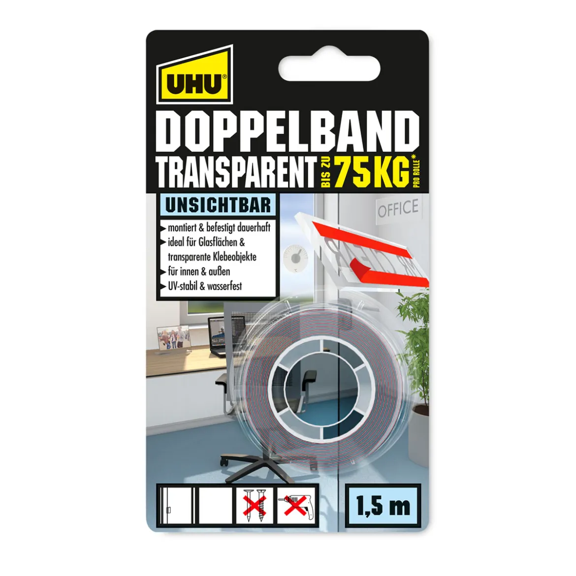 UHUDoppelband transparent 1,5 m