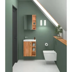 Valblue Gäste-Waschplatz SET Karo Wotan Eiche best. aus WBU, MG-Becken, Spiegelschrank B50cm