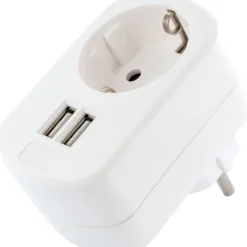 230V Ladeadapter m. Steckd. 2xUSB 3.4Aweiss