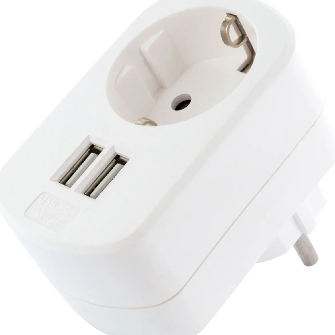 230V Ladeadapter m. Steckd. 2xUSB 3.4Aweiss
