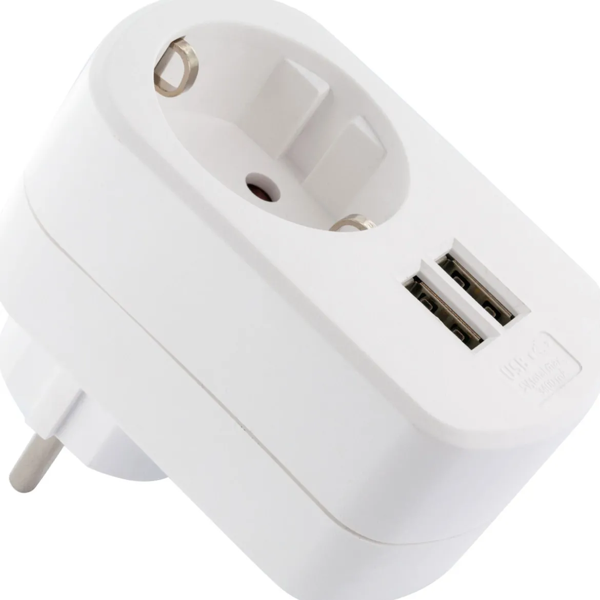 230V Ladeadapter m. Steckd. 2xUSB 3.4Aweiss